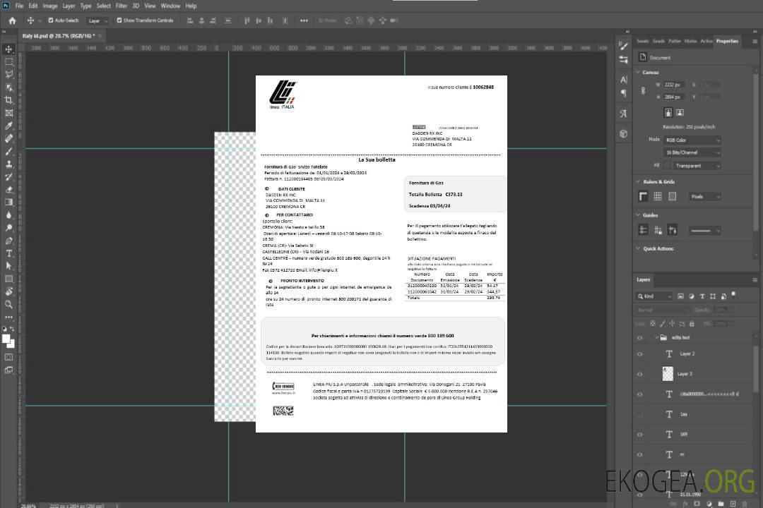 Modèle de facture de services publics d'entreprise Italie Linea Italia au format Word et PDF template Modèle de facture de services publics d'entreprise Italie Linea Italia au format Word et PDF template